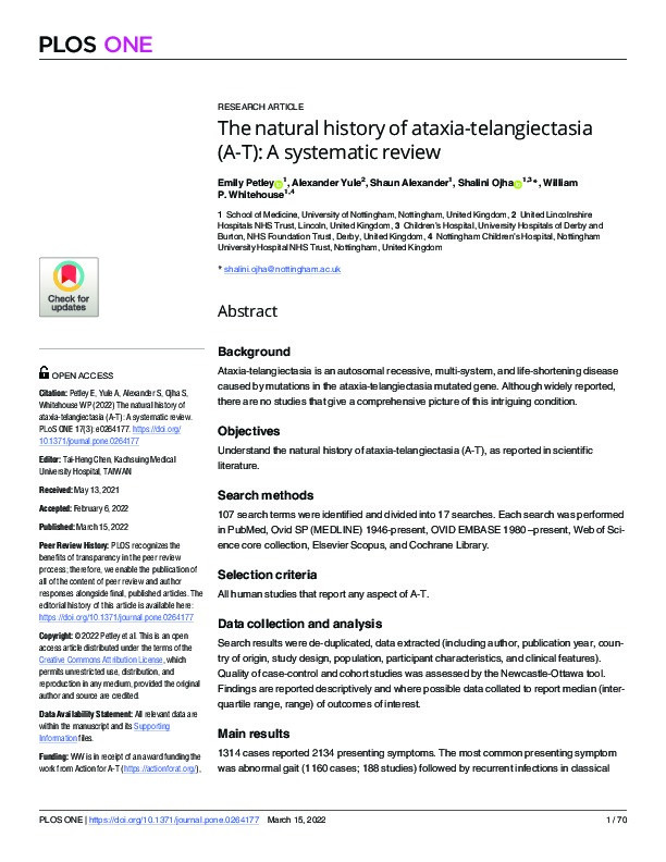 The natural history of ataxia-telangiectasia (A-T): A systematic review Thumbnail