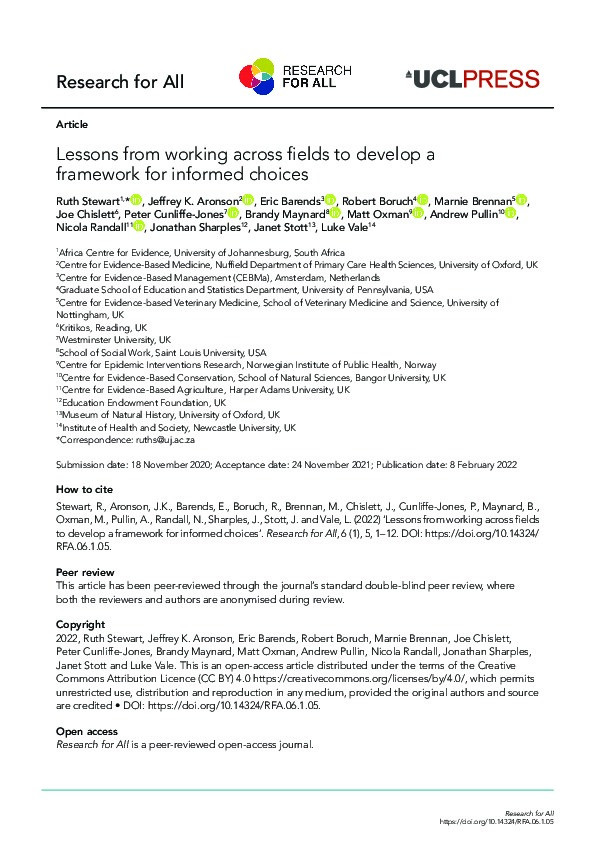 Lessons from working across fields to develop a framework for informed choices Thumbnail
