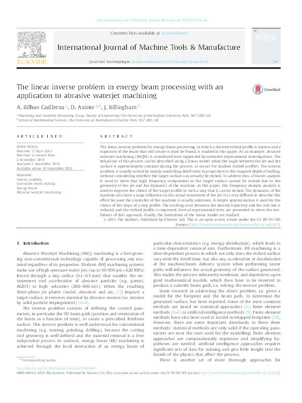 The linear inverse problem in energy beam processing with an application to abrasive waterjet machining Thumbnail