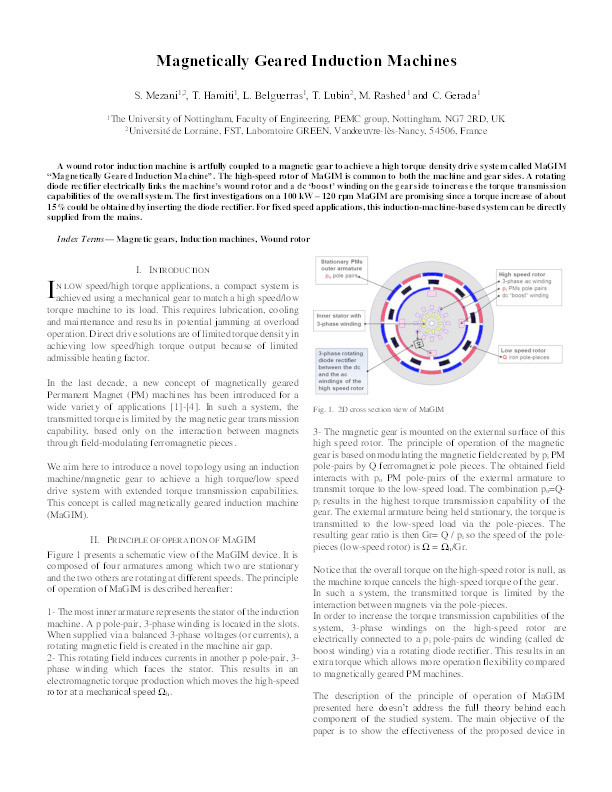 Magnetically geared induction machines Thumbnail