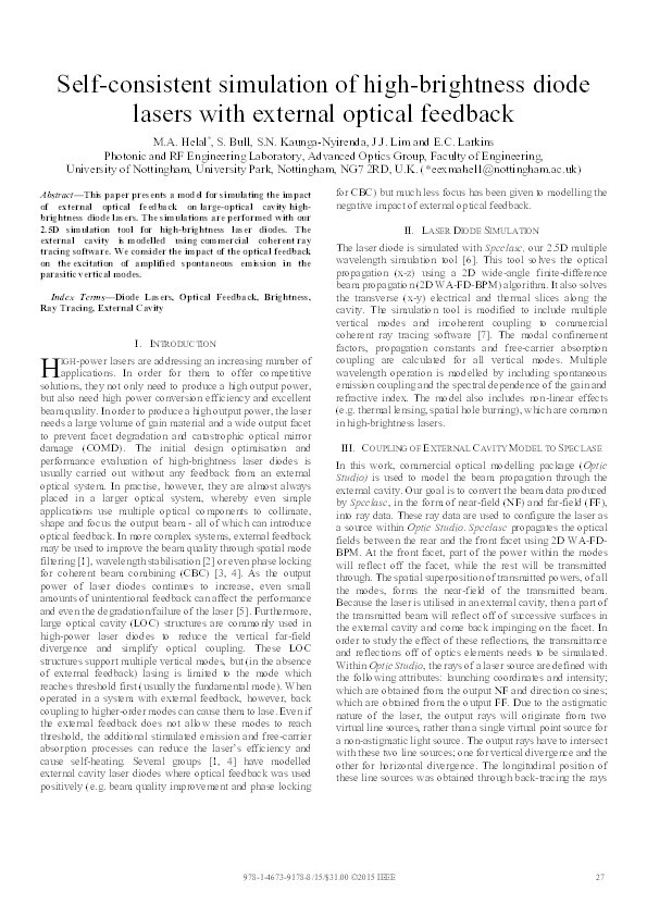 Self-consistent simulation of high-brightness diode lasers with external optical feedback Thumbnail