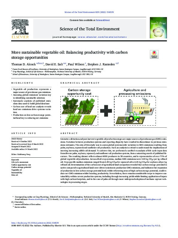 More sustainable vegetable oil: Balancing productivity with carbon storage opportunities Thumbnail