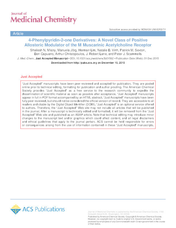 4-Phenylpyridin-2-one Derivatives: A Novel Class of Positive Allosteric Modulator of the M1 Muscarinic Acetylcholine Receptor Thumbnail