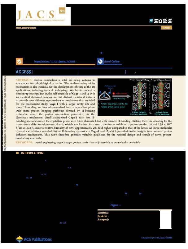 Supramolecular Proton Conductors Self-Assembled by Organic Cages Thumbnail