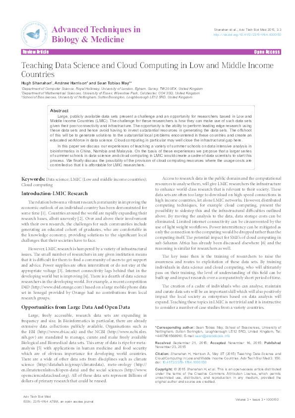 Teaching Data Science and Cloud Computing in Low and Middle Income Countries Thumbnail