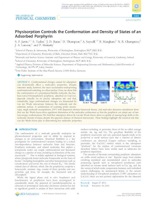 Physisorption controls the conformation and density of states of an adsorbed porphyrin Thumbnail