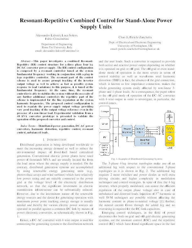 Resonant–Repetitive combined control for stand-alone power supply unit Thumbnail