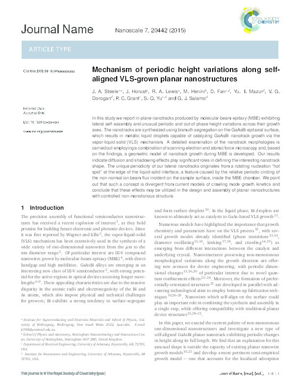 Mechanism of periodic height variations along self-aligned VLS-grown planar nanostructures Thumbnail