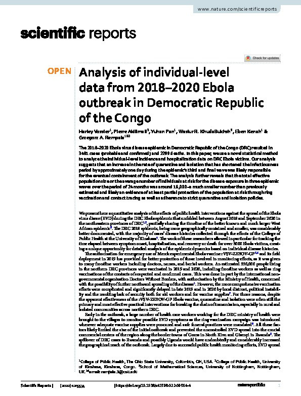 Analysis of individual-level data from 2018–2020 Ebola outbreak in Democratic Republic of the Congo Thumbnail