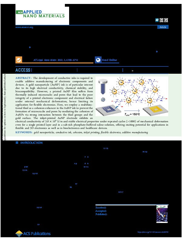 Functionalized Gold Nanoparticles with a Cohesion Enhancer for Robust Flexible Electrodes Thumbnail