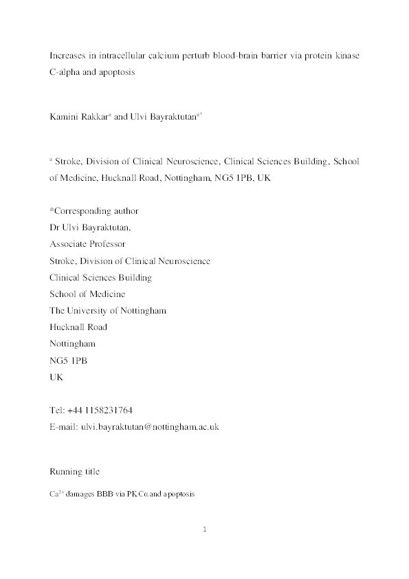 Increases in intracellular calcium perturb blood–brain barrier via protein kinase C-alpha and apoptosis Thumbnail