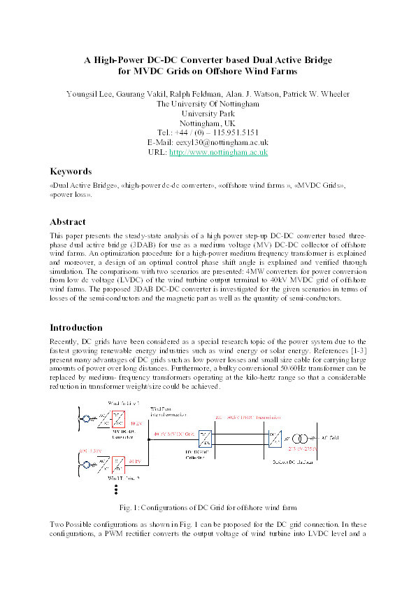 A high-power DC-DC converter based dual active bridge for MVDC grids on offshore wind farms Thumbnail