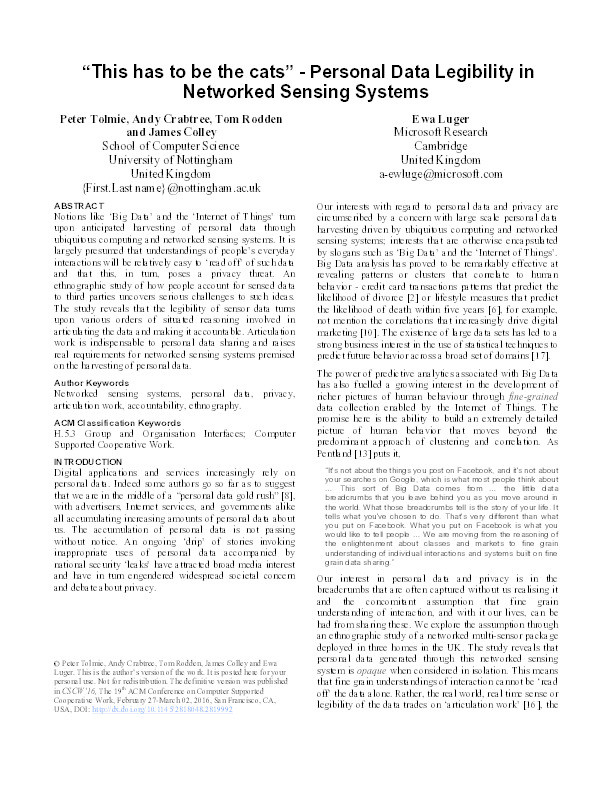 “This has to be the cats” - Personal Data Legibility in Networked Sensing Systems Thumbnail