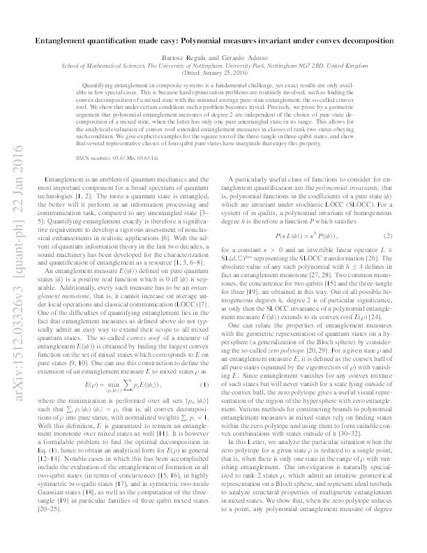 Entanglement quantification made easy: polynomial measures invariant under convex decomposition Thumbnail