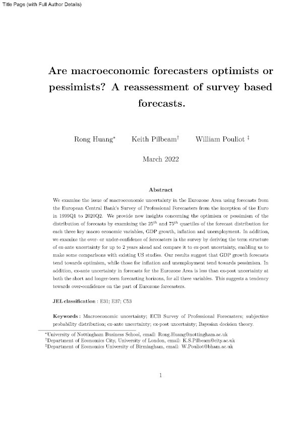 Are macroeconomic forecasters optimists or pessimists? A reassessment of survey based forecasts Thumbnail