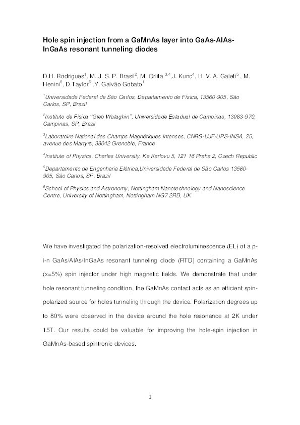 Hole spin injection from a GaMnAs layer into GaAs-AlAs-InGaAs resonant tunneling diodes Thumbnail