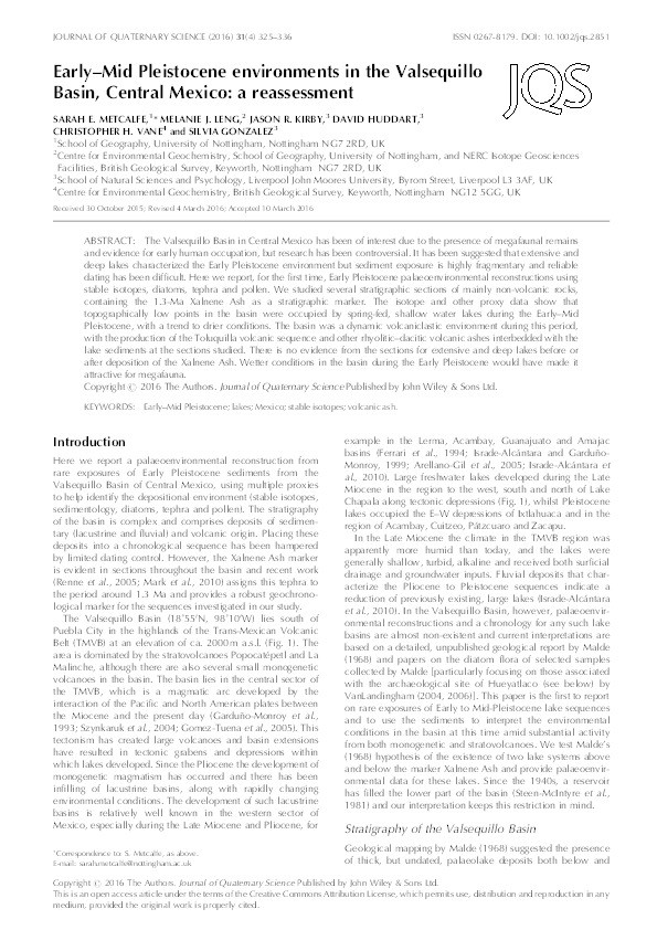 Early- Mid Pleistocene environments in the Valsequillo Basin, Central Mexico: a reassessment Thumbnail