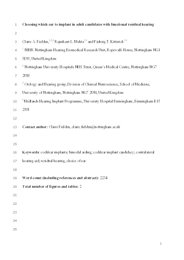 Choosing which ear to implant in adult candidates with functional residual hearing Thumbnail