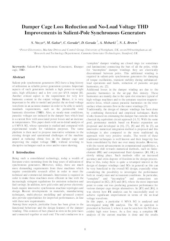 Damper cage loss reduction and no-load voltage THD improvements in salient-pole synchronous generators Thumbnail