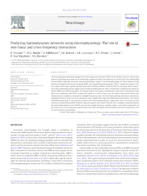 Predicting haemodynamic networks using electrophysiology: The role of non-linear and cross-frequency interactions Thumbnail