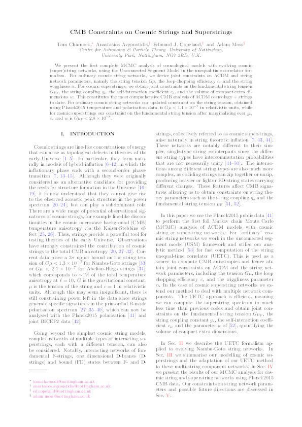 CMB constraints on cosmic strings and superstrings Thumbnail