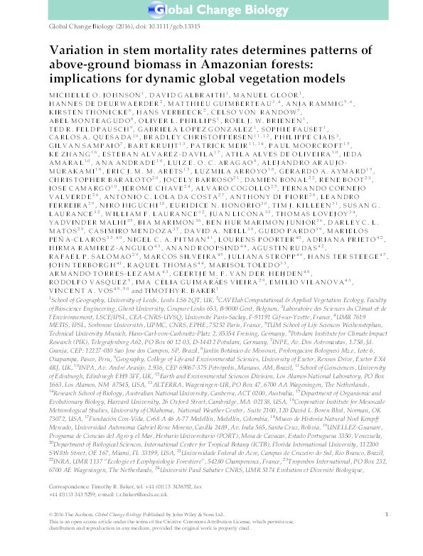 Variation in stem mortality rates determines patterns of above-ground biomass in Amazonian forests: implications for dynamic global vegetation models Thumbnail