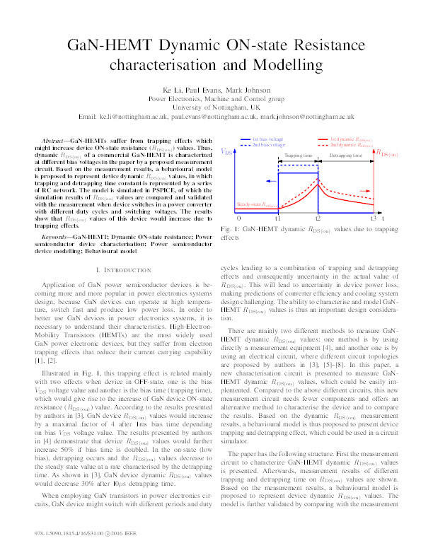 GaN-HEMT dynamic ON-state resistance characterisation and modelling Thumbnail