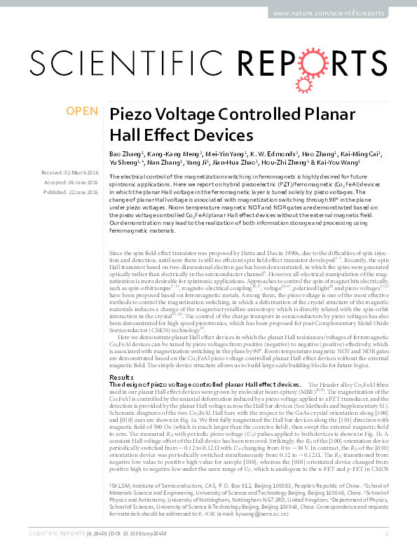 Piezo voltage controlled planar hall effect devices Thumbnail