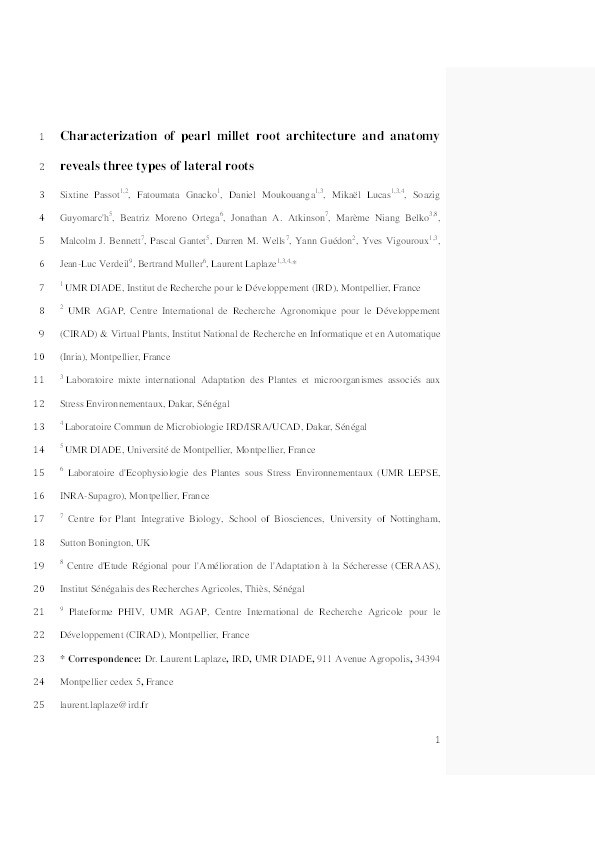Characterization of pearl millet root architecture and anatomy reveals three types of lateral roots Thumbnail