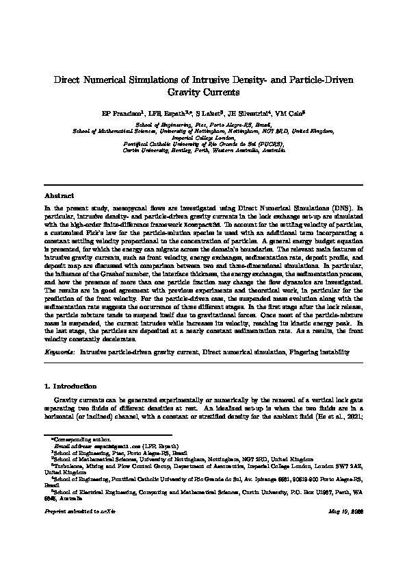 Direct numerical simulations of intrusive density- and particle-driven gravity currents Thumbnail