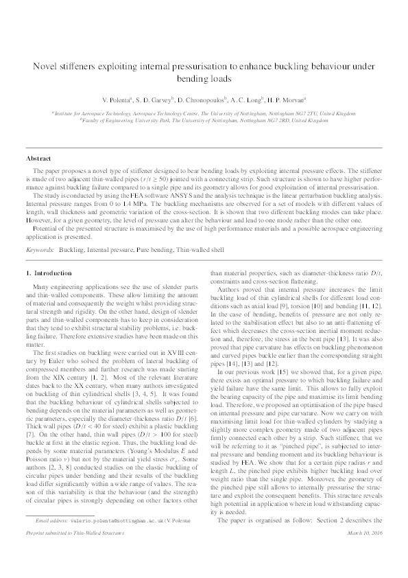 Novel stiffeners exploiting internal pressurisation to enhance buckling behaviour under bending loads Thumbnail