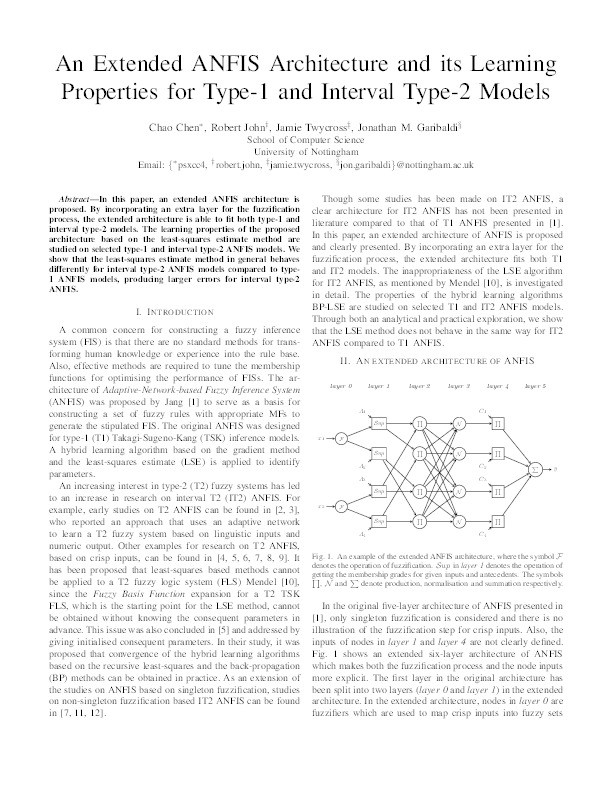An extended ANFIS architecture and its learning properties for type-1 and interval type-2 models Thumbnail