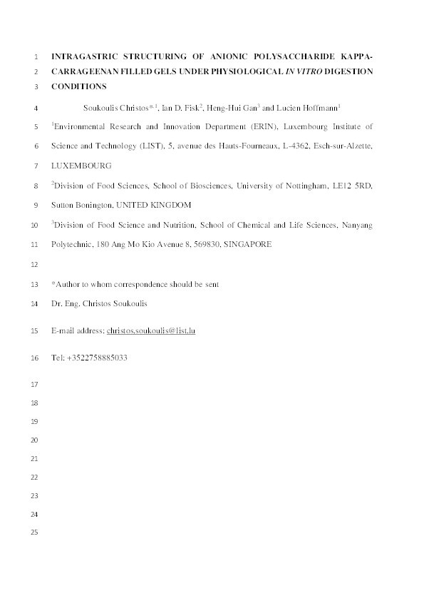 Intragastric structuring of anionic polysaccharide kappa-carrageenan filled gels under physiological in vitro digestion conditions Thumbnail