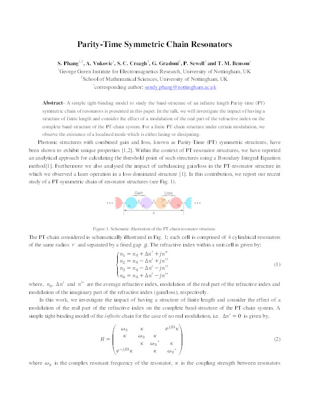 Parity-time symmetric chain resonators Thumbnail