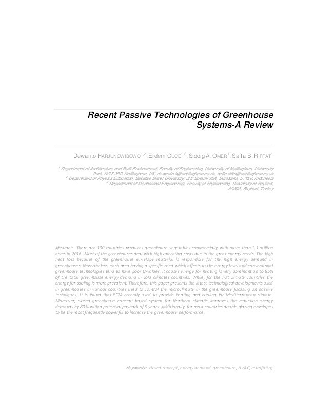 Recent passive technologies of greenhouse systems: a review Thumbnail