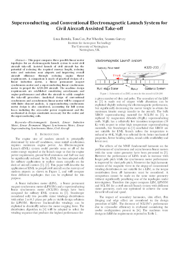 Superconducting and conventional electromagnetic launch system for civil aircraft assisted take-off Thumbnail