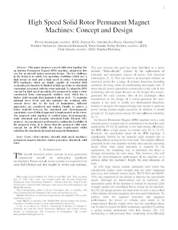 High-Speed Solid Rotor Permanent Magnet Machines: Concept and Design Thumbnail