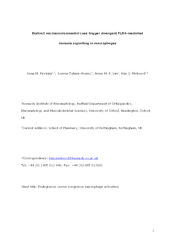 Distinct microenvironmental cues stimulate divergent TLR4-mediated signaling pathways in macrophages Thumbnail