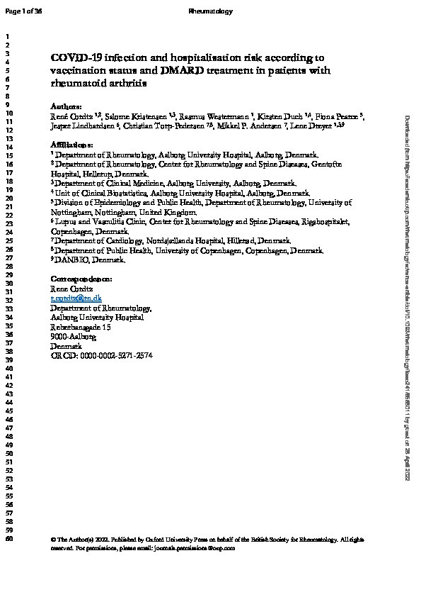 COVID-19 infection and hospitalization risk according to vaccination status and DMARD treatment in patients with rheumatoid arthritis Thumbnail