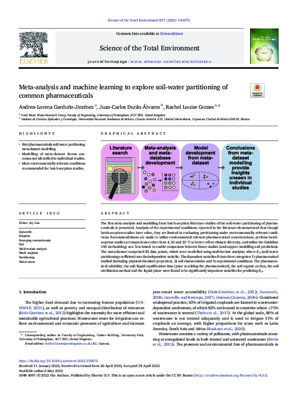 Meta-analysis and machine learning to explore soil-water partitioning of common pharmaceuticals Thumbnail