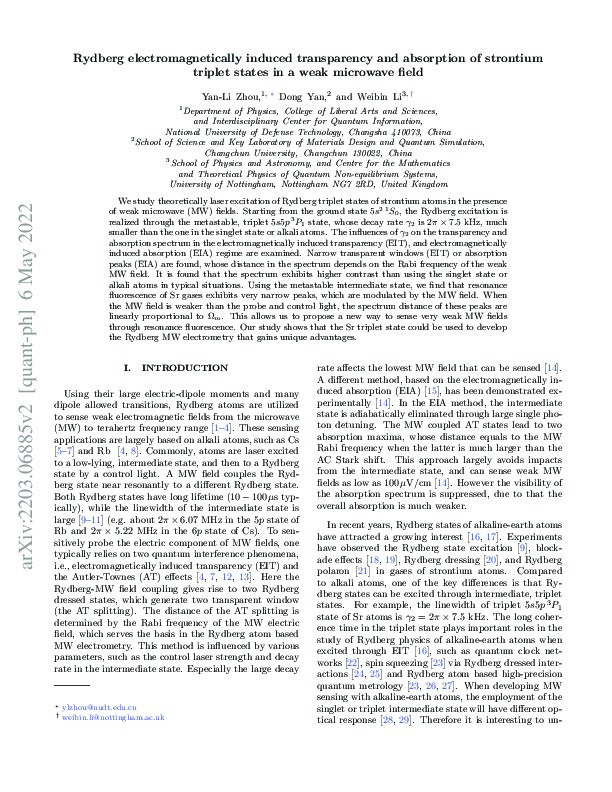 Rydberg electromagnetically induced transparency and absorption of strontium triplet states in a weak microwave field Thumbnail