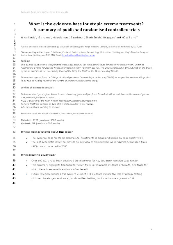 What is the evidence-base for atopic eczema treatments? A summary of published randomised controlled trials Thumbnail