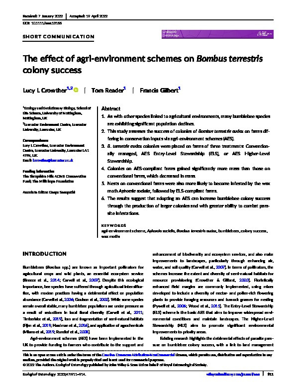 The effect of agri-environment schemes on Bombus terrestris colony success Thumbnail