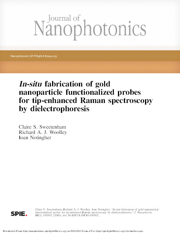 In-situ fabrication of gold nanoparticle functionalized probes for tip-enhanced Raman spectroscopy by dielectrophoresis Thumbnail