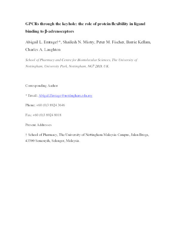 GPCRs through the keyhole: the role of protein flexibility in ligand binding to β-adrenoceptors Thumbnail
