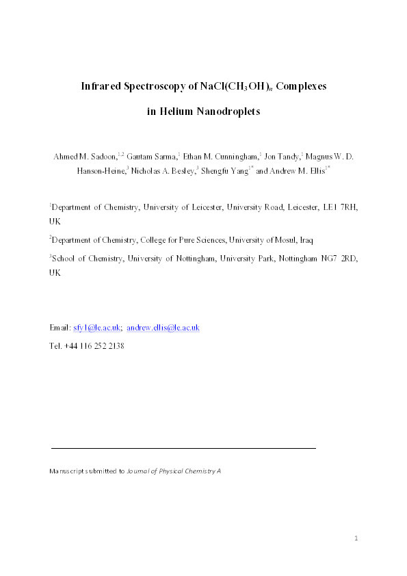 Infrared spectroscopy of NaCl(CH3OH)n complexes in helium nanodroplets Thumbnail