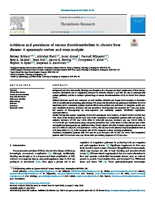 Incidence and prevalence of venous thromboembolism in chronic liver disease: A systematic review and meta-analysis Thumbnail