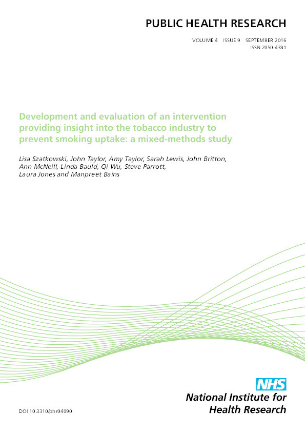 Development and evaluation of an intervention providing insight into the tobacco industry to prevent smoking uptake: a mixed-methods study Thumbnail