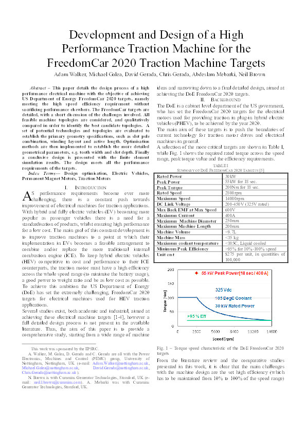 Development and design of a high performance traction machine for the FreedomCar 2020 traction machine targets Thumbnail