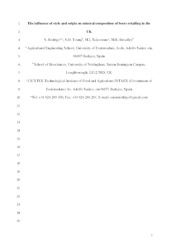 The influence of style and origin on mineral composition of beers retailing in the UK Thumbnail